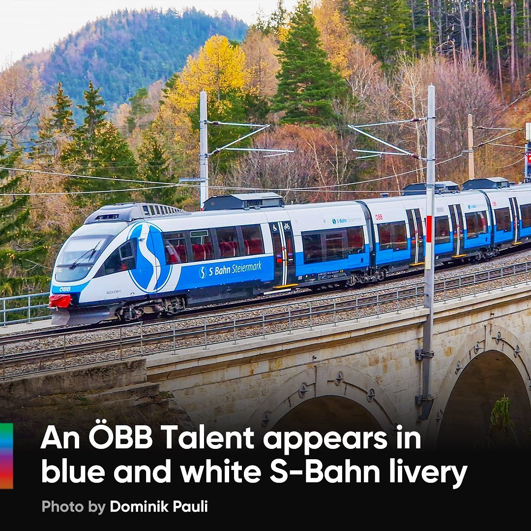 📷 by Dominik Pauli 
🇦🇹 ÖBB strictly enforces red? Not so much on regional services, as seen with this new livery on a Talent EMU for S-Bahn Steiermark 🏔️ Read the full (free!) article via the link in our bio ⬆️
.
.
.
.
.
#unsereoebb #öbb #oebb #talent #rh4024 #Bombardier #bombardiertalent #sbahnsteiermark #sbahn #regionalrail #Electricmultipleunit #railways #railways_Austria #railways_europe #railcolor #eisenbahnfotografie #eisenbahn #railcolornews #igersbahn